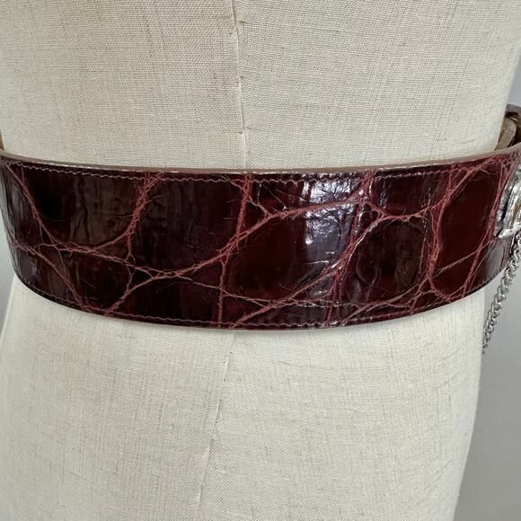 Catherine Carson burgundy leather strap belt silver elephant & drop chain‎ small - Picture 14 of 16